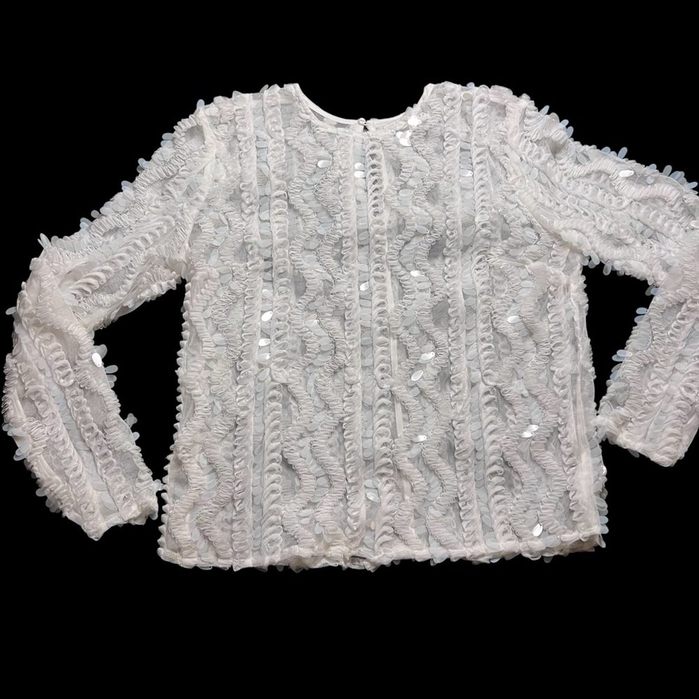 Endless Rose White Sequin Sheer Long Sleeve Blouse Women Med NWOT